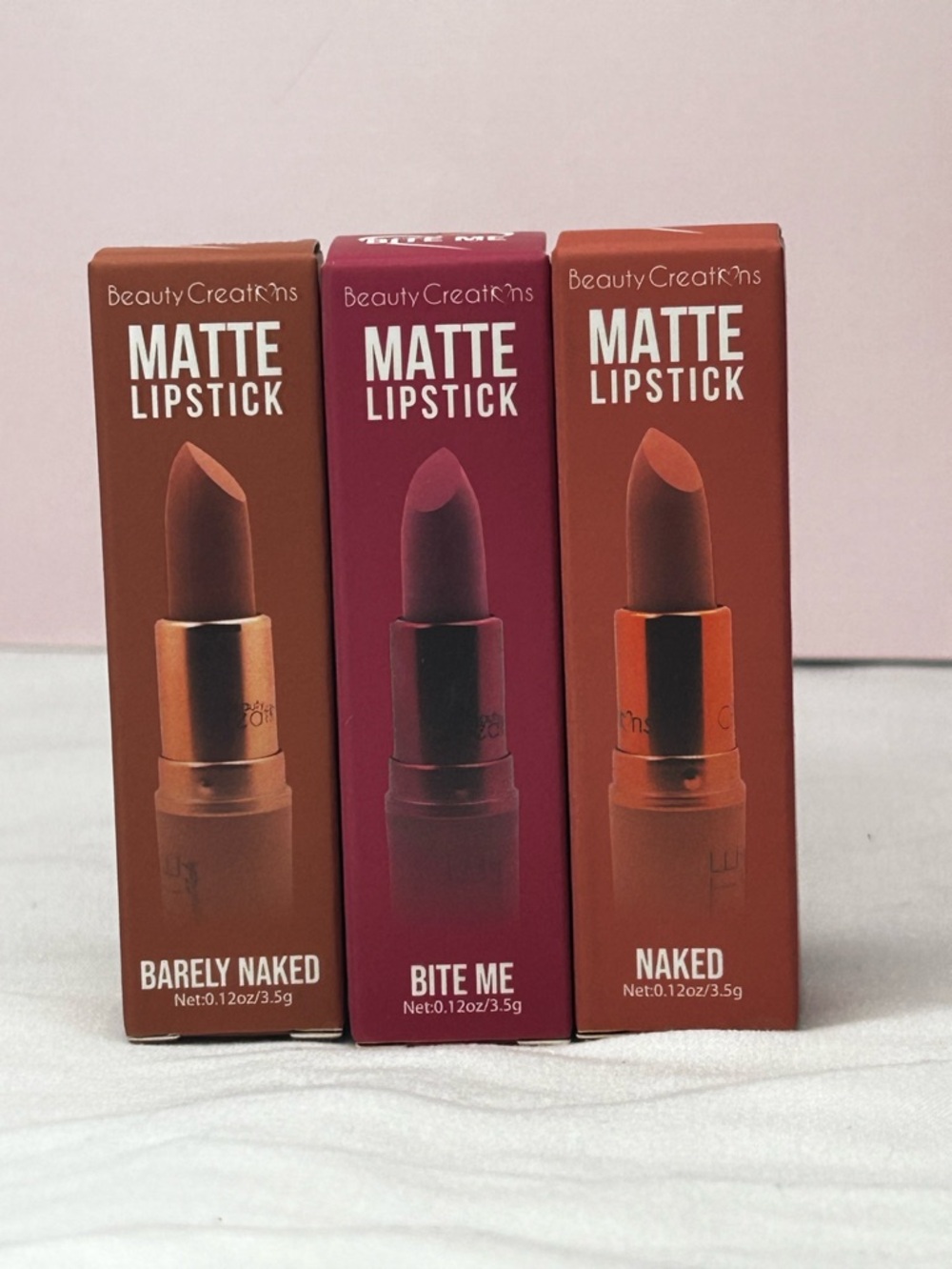 Beauty Creations Matte Lipstick Trio - Barely Naked, Bite Me, Naked
